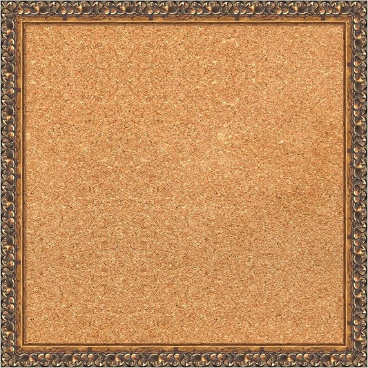 Amanti Art Natural Cork Board for Wall, 18x18 Vision Board with Bronze Frame, Small Corkboard Office Decor for Home Organization, Traditional Corkboard Pinboard to Display Items for Home Organization-DeskLoop Office