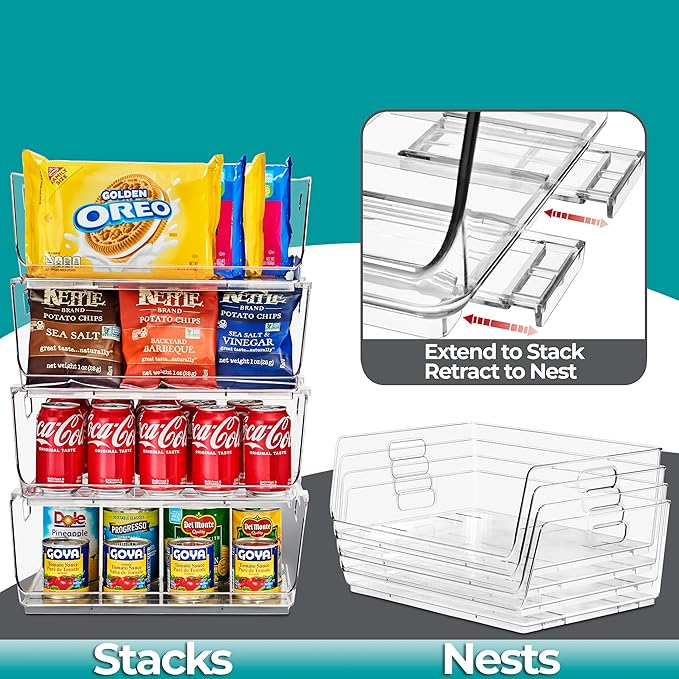 Sorbus Stackable Storage Bins Open Front - Pantry Bins for Storage and Organization - Acrylic Stackable Bins for Kitchen - Clear Pantry Organizer Bin (Large 4 Pack)-DeskLoop Office