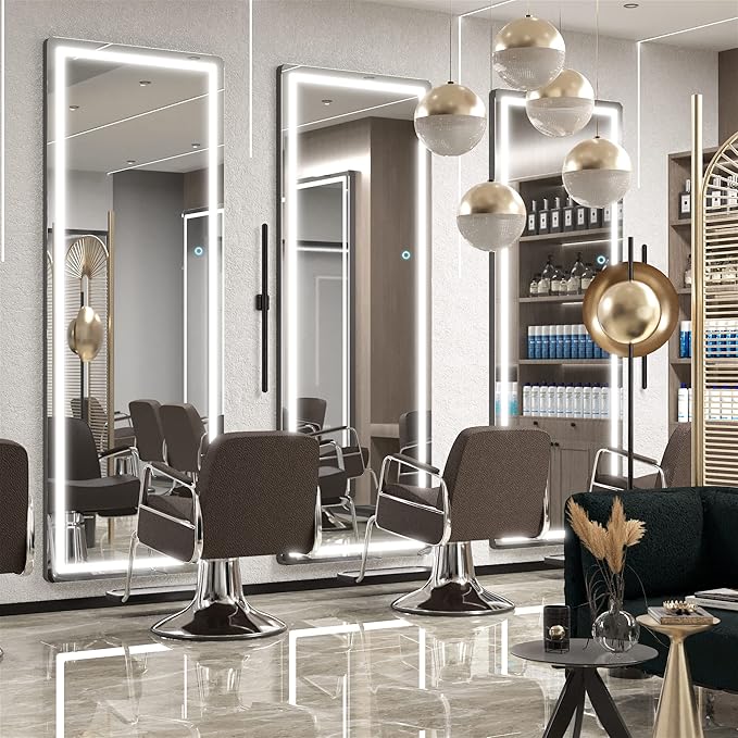 Hasipu Full Length Mirror with Lights, 61" x 22" LED Floor Mirror, Full Body Dressing Standing, Hanging Mounted Mirror for Living Room Bedroom Cloakroom, Round Black-DeskLoop Office