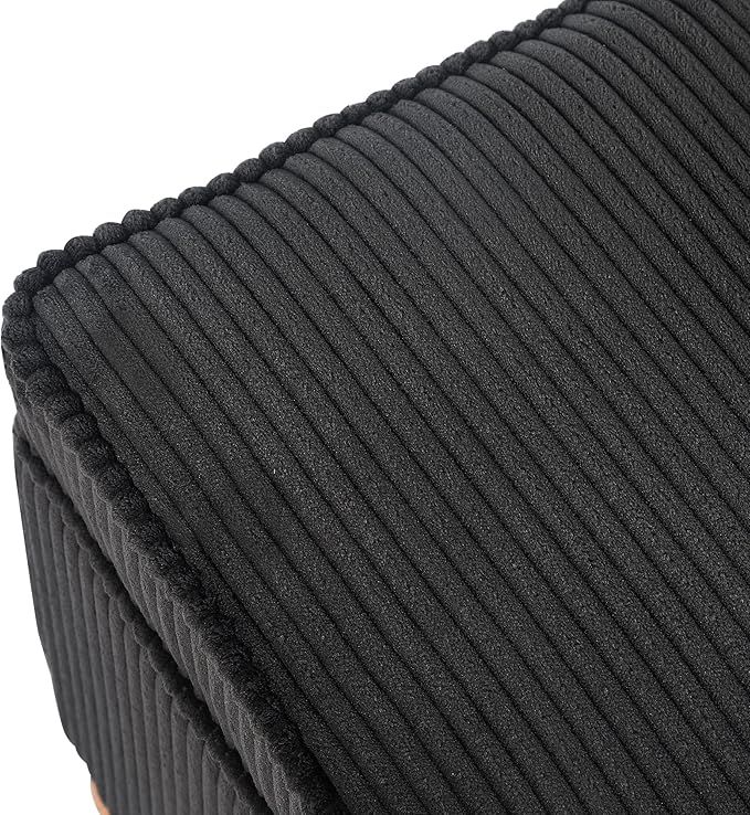 Adeco 17 Inch High Striped Flannel Black Cube Ottoman Storage, 3D Embossed Velvet Chair Foot Stools, Upholstered Vanity Stool with Hinged Lid, Solid Round Wood Legs-DeskLoop Office