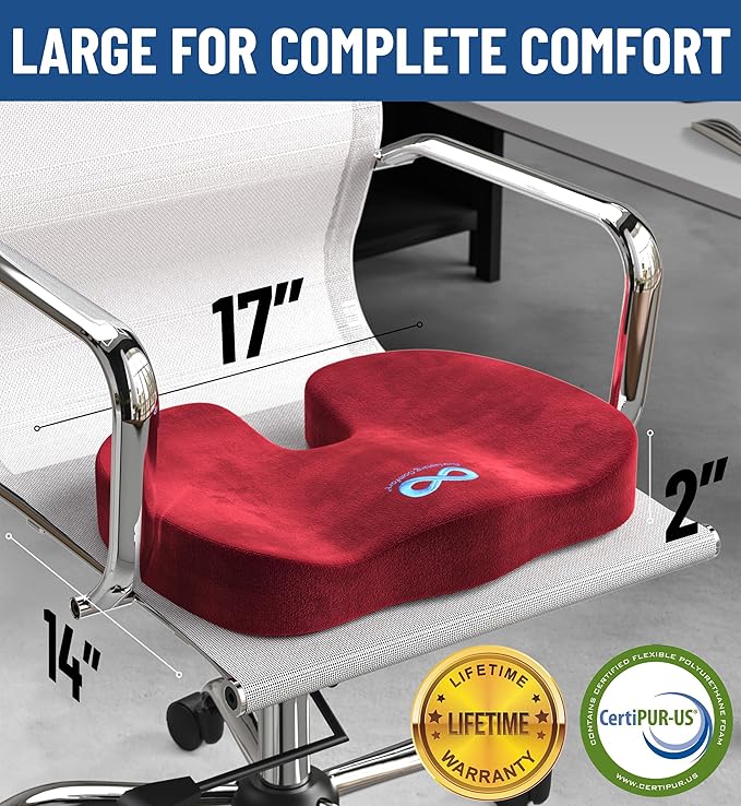 Everlasting Comfort Doctor Recommended Memory Foam Seat Cushion for Office Chairs & Car Seat - Ergonomic Office Desk Accessories for Tailbone Pain Relief, Sciatica & Back Support-DeskLoop Office