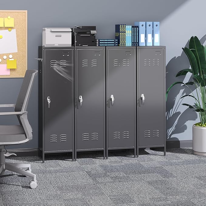 Aobabo Metal Storage Locker with Handle Lock, 54" H Steel Locker with Metal Hooks and Adjustable Shelf for School, Home, Office, Playroom, Assembly Required, Black-DeskLoop Office