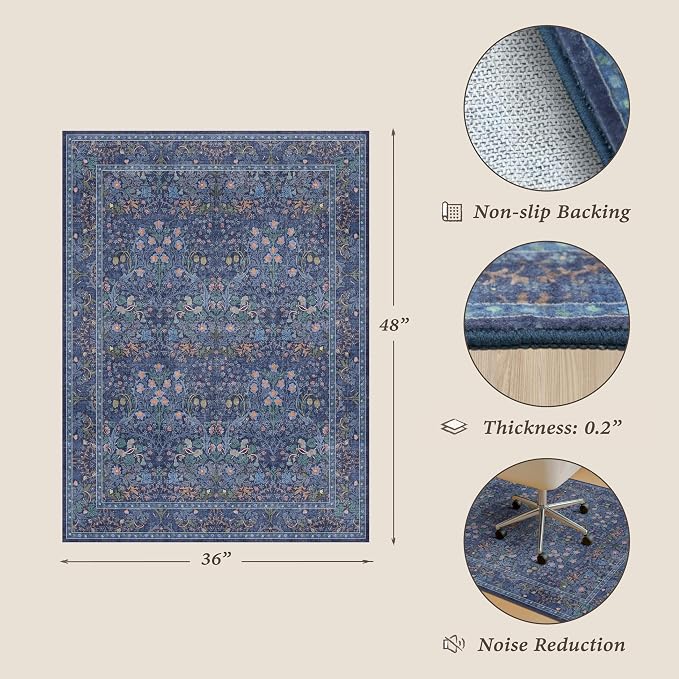 JTJ Office Chair Mat for Hardwood Floors 36" x 48", Boho Under Desk Rug - Image 2