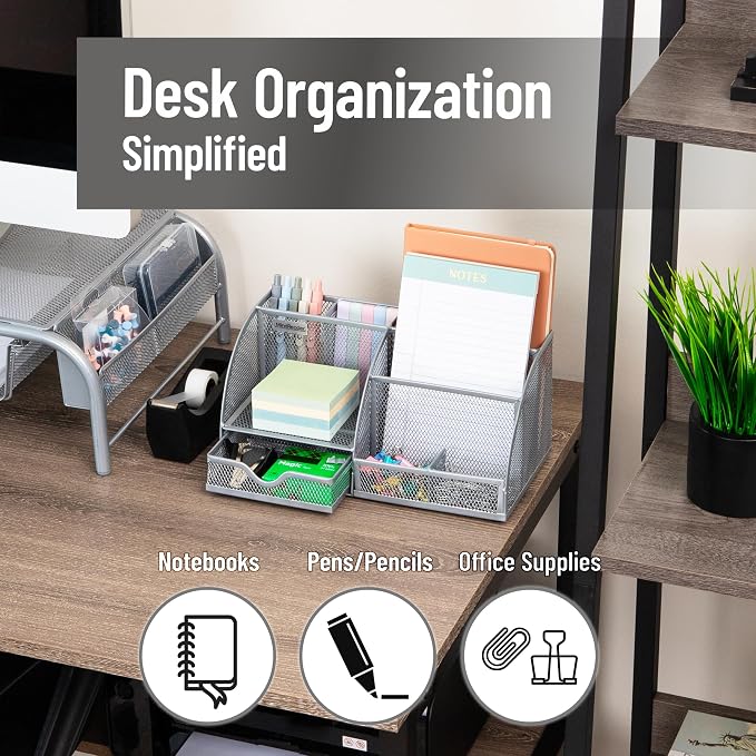 Mind Reader 7-Compartment Desktop Organizer, Metal Mesh Desk Organizer - Image 2