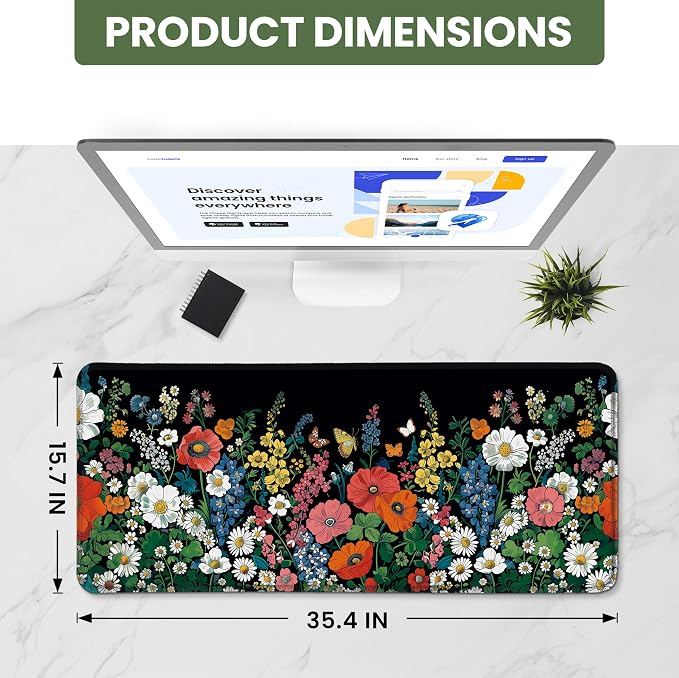 Aesthetic Desk Mat, Cute Botanical Floral Desk Pad Protector - Image 2