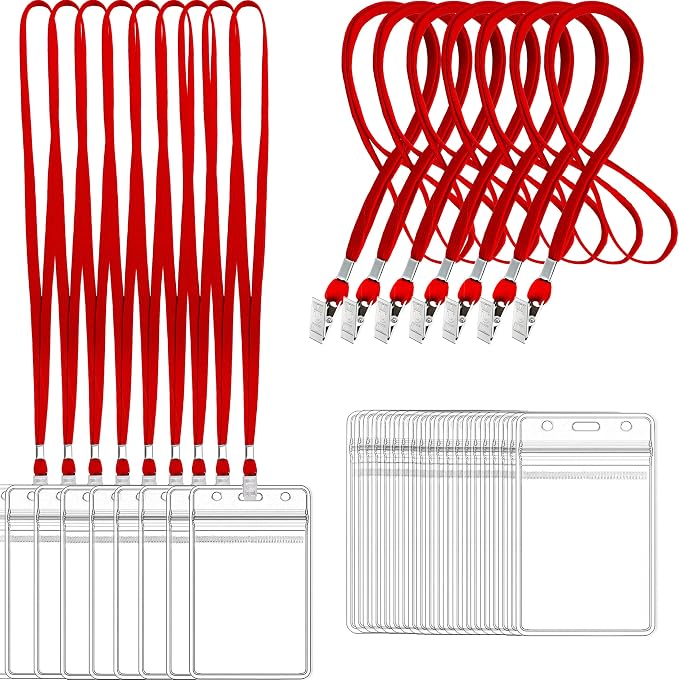 100Pcs Clear Plastic Name Tags Badge ID Card Holders and 100Pcs Black Lanyards by LOCONHA