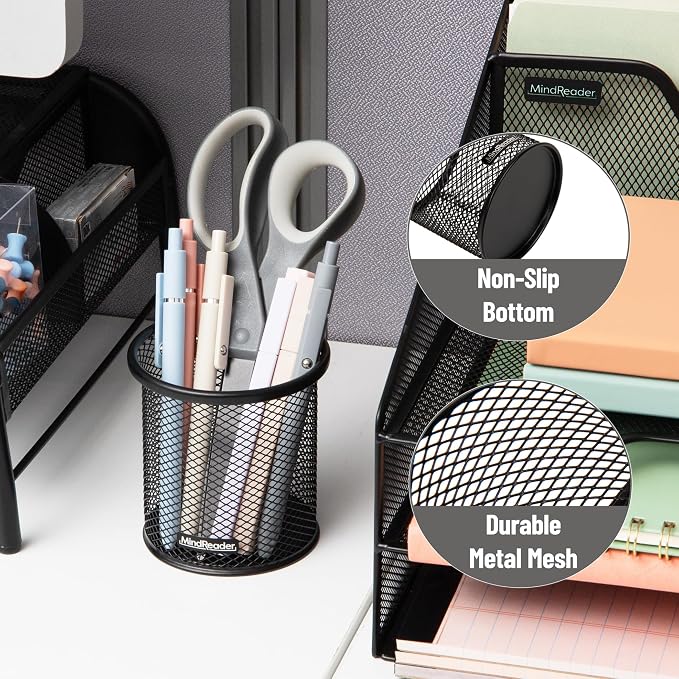 Mind Reader Pen and Accessories Holder, Desktop Organizer, Metal Mesh, 3.5"L x - Image 4