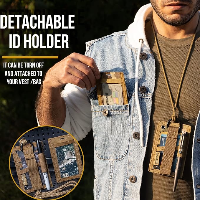 OneTigris Tactical ID Card Holder Hook & Loop Patch Badge Holder Neck Lanyard - Image 2