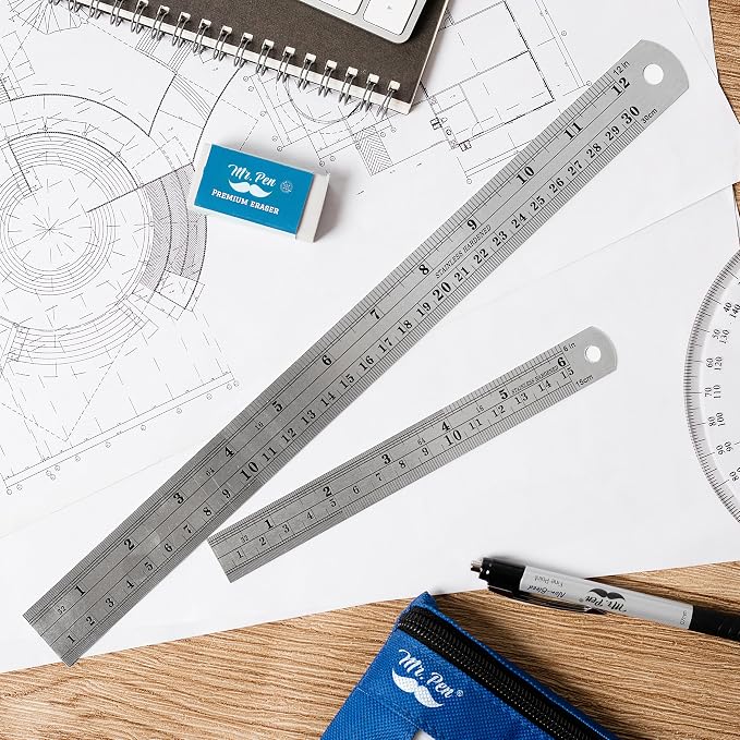 Mr. Pen- Metal Straight Edge Ruler, 2 Pack, Imperial & Metric Measurements - Image 8