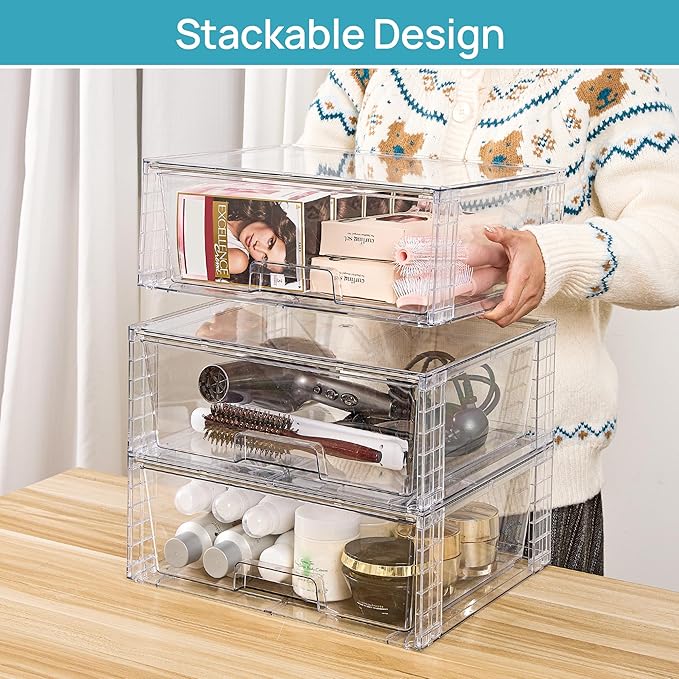 Vtopmart 4 Pack Large Stackable Storage Drawers, Easily Assemble Clear Acrylic - Image 7
