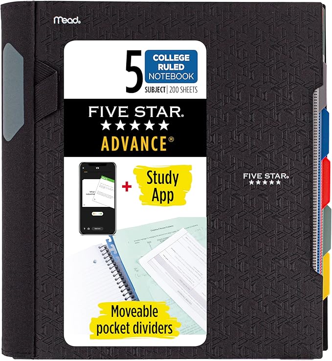 Five Star Advance Spiral Notebook + Study App, 5 Subject, College Ruled Paper by FiveStar