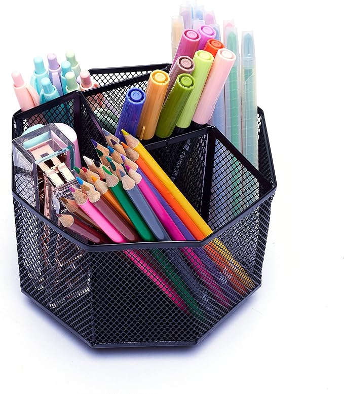 Exerz Desk Organiser/Mesh Desk Tidy Candy/Pen Holder/Multifunctional Organiser 360 Rotating-DeskLoop Office