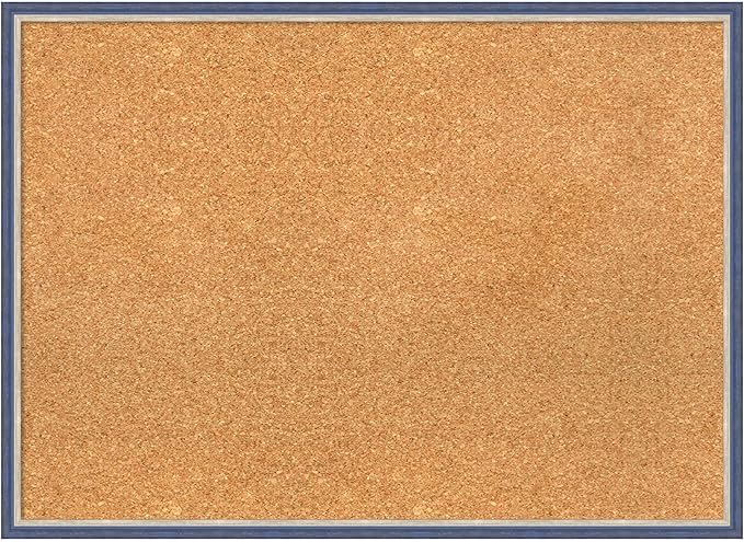 Amanti Art Natural Cork Board for Wall, 21x29 Vision Board with Blue Wood Frame, Medium Corkboard Office Decor for Home Organization, Modern Contemporary Corkboard Pinboard to display items for home-DeskLoop Office