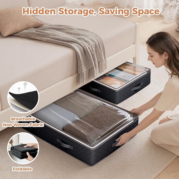 6 Pack Under Bed Storage Containers Organizer, Large Capacity Underbed Clothes - Image 6