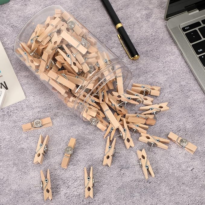 SANNIX 100Pcs Wooden Push Pin Clips, Decorative Clips - Image 6