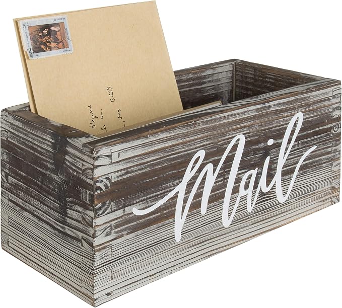 MyGift Mail Holder Storage Organizer Box Torched Wood by MyGiftHome