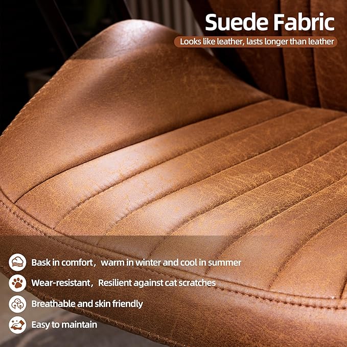 Mid Century Modren Office Chair - High Back Swivel Executive Chair with Lumbar Support,Ergonomic Computer Desk Chair with Wheels,Faux Lether Suede Task Chair,350lbs (Brown, High Back)-DeskLoop Office