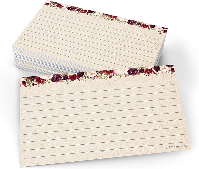 321Done Ruled Note Cards, Floral 3x5 Thick Index Cards by 321Done