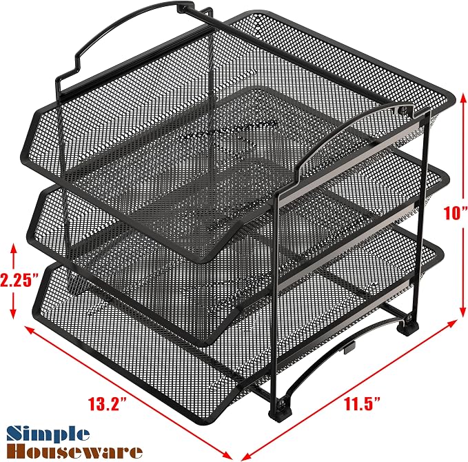 Simple Houseware 3-Tier Stackable and Sliding Desktop Document Letter Tray - Image 3