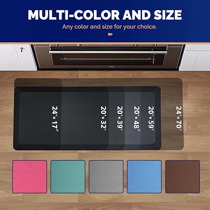 FEATOL Anti Fatigue Mat for Kitchen Floor, 9/10 Inch Thick Anti Fatigue Cushioned Floor Mat, Comfort Memory Foam Standing Padded for Sink, Kitchen, Home (Black, 24x70x9/10-Inch)-DeskLoop Office