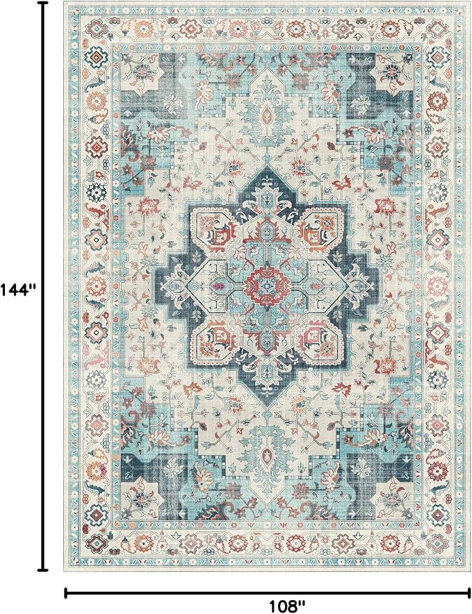 GENIMO 9x12 Area Rugs for Living Room, Machine Washable Non Slip Rugs, Low Pile - Image 2