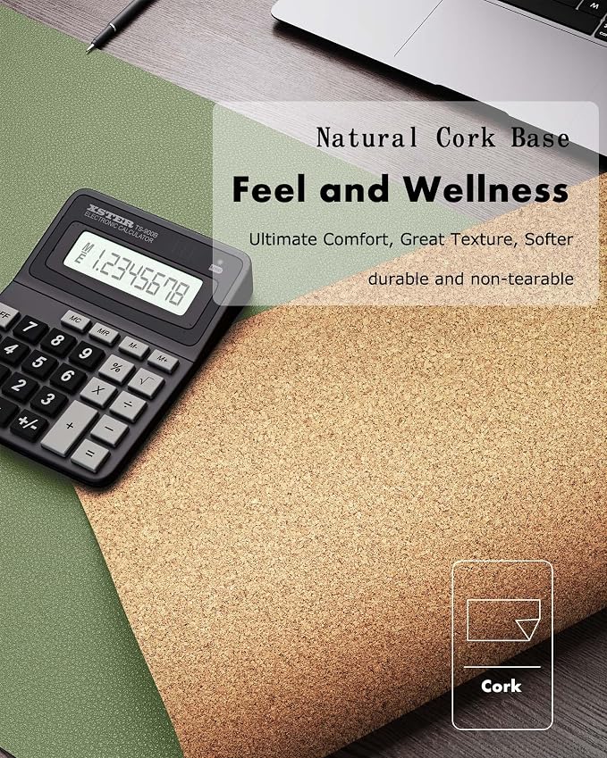 YSAGi Double-Sided Desk Pad, 23.6"x13.7"Leather Desk Mat, Eco Cork Desk Pad - Image 2