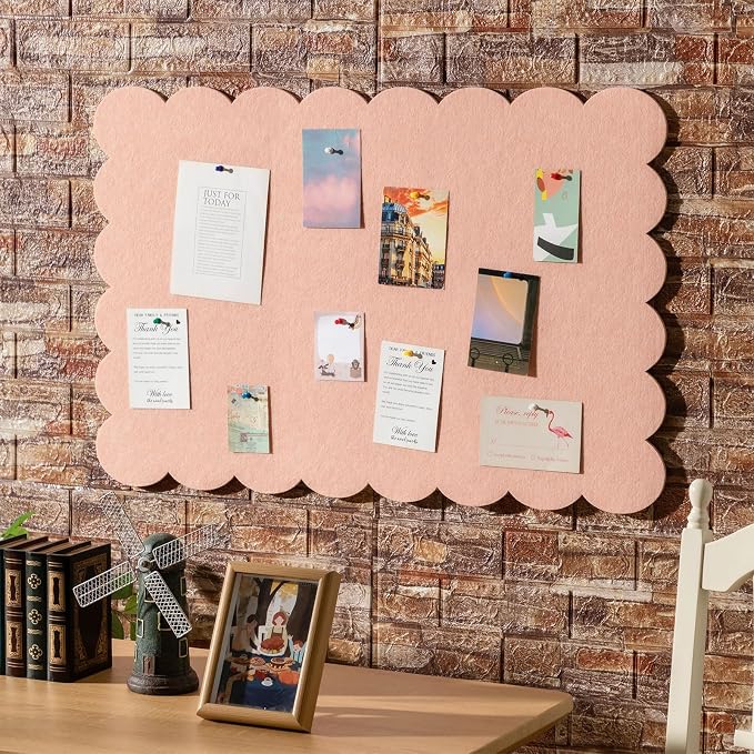 Mooliwe Scalloped Felt Bulletin Board 36 x 24 Inches Foldable Light Pink Pin - Image 6