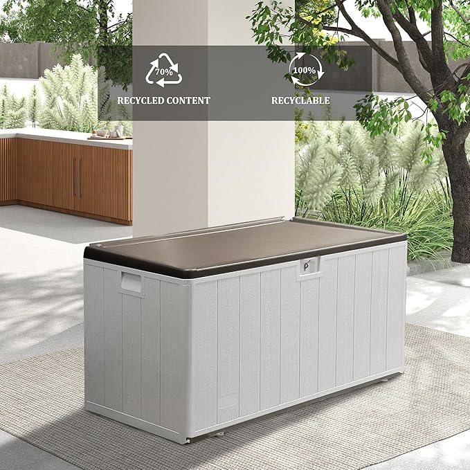 110 Pro Gallon Resin Deck Box, Waterproof Outdoor Storage Bin for Patio, Poolside, and Garden, Lockable & UV-Resistant, Ideal for Small Spaces, Coffee-DeskLoop Office