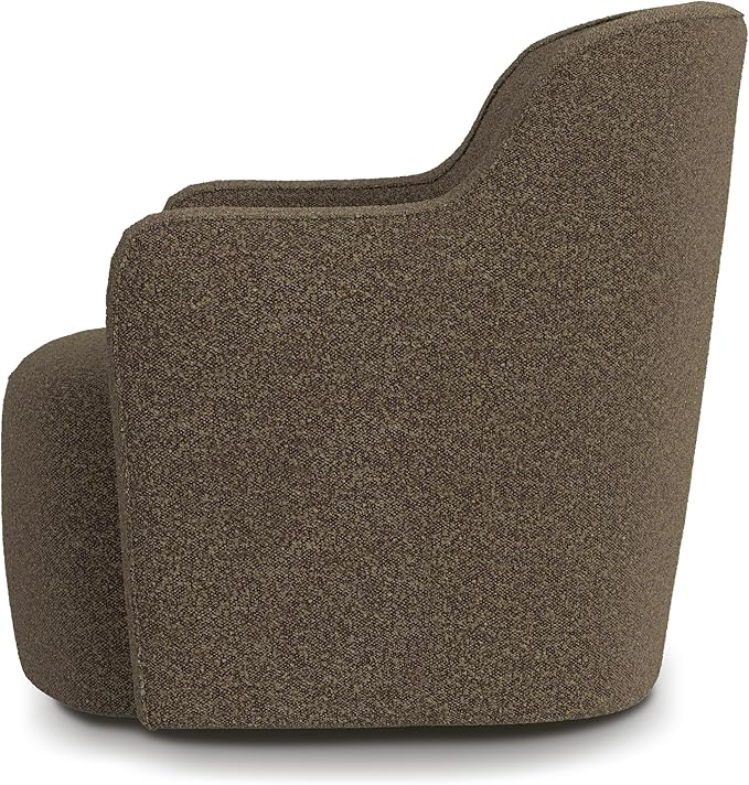 Upholstered 360° Barrel Back Swivel Chair | Accent Chairs for Living Room & Bedroom | Decorative Home Furniture, Brown Boucle-DeskLoop Office
