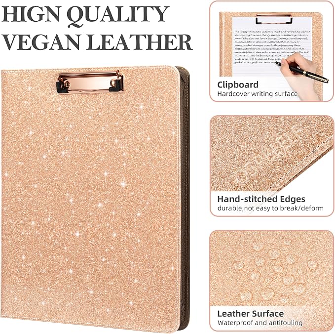 Ospelelf Clipboard with Storage, 3 Ring Binder with Zipper, Leather Padfolio - Image 5