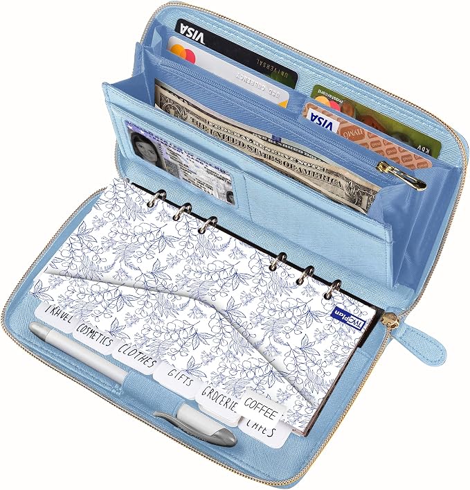 Three Way Cut Cash Envelope Wallet Azure All in One Budget System RFID Blocking by ThreeWayCut