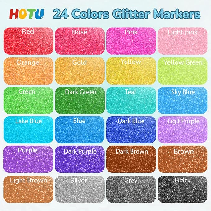 HOTU Glitter Markers Pen: 24 Sparkly Colors Metallic Marker 0.7mm Extral Fine - Image 3
