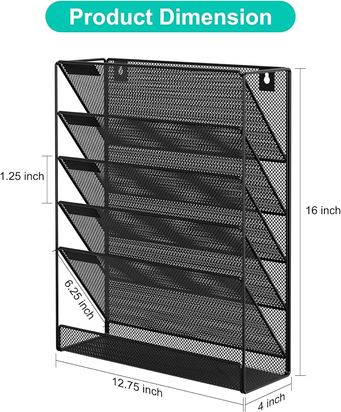 EasyPAG 5 Tier Wall File Holder, Mesh Hanging Folder Organizer - Image 2