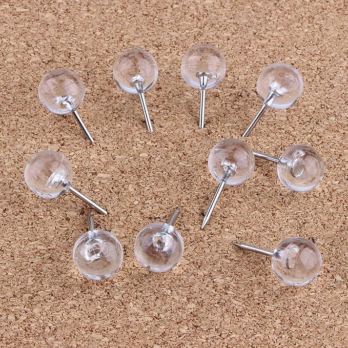Push Pins 1/3 Inch Silver Map Tacks 100-Count Large Size Pins Steel Point and - Image 4