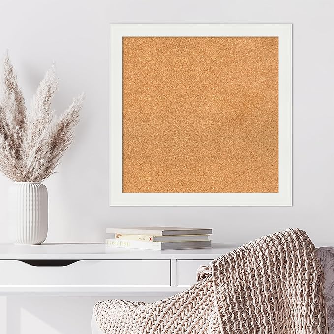 Amanti Art Natural Cork Board for Wall, 27x27 Vision Board with White Frame, Medium Corkboard Office Decor for Home Organization, Casual Corkboard Pinboard to Display Items for Home Organization in-DeskLoop Office