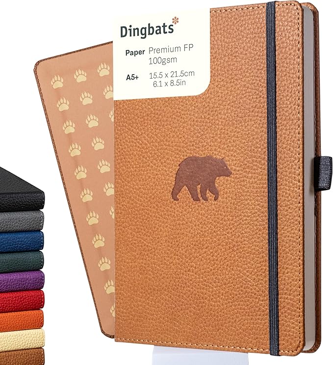 Dingbats* Wildlife Plain Journal Notebook A5 - Vegan Leather Hard Cover, Ideal for Work, Travel - Pocket, Elastic Closure, Bookmark-DeskLoop Office