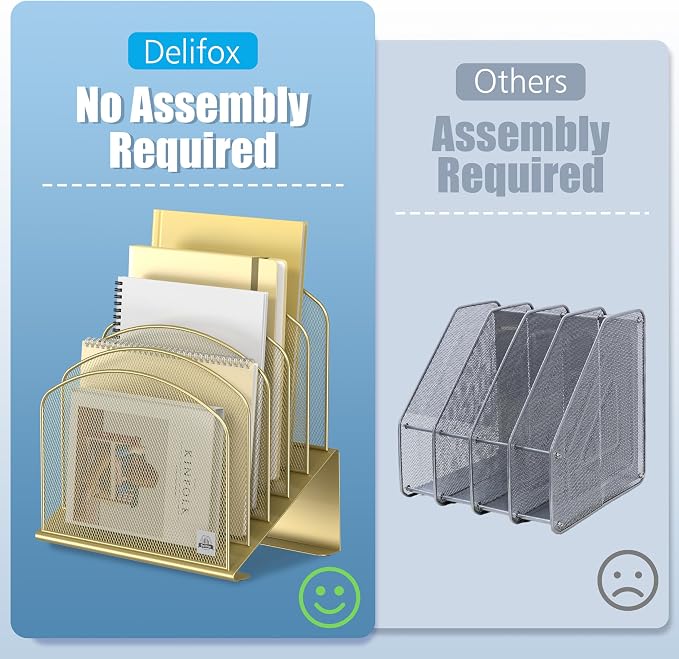 Delifox Inclined Desk File Organizer, Vertical File Folder Holder Stand Metal - Image 4