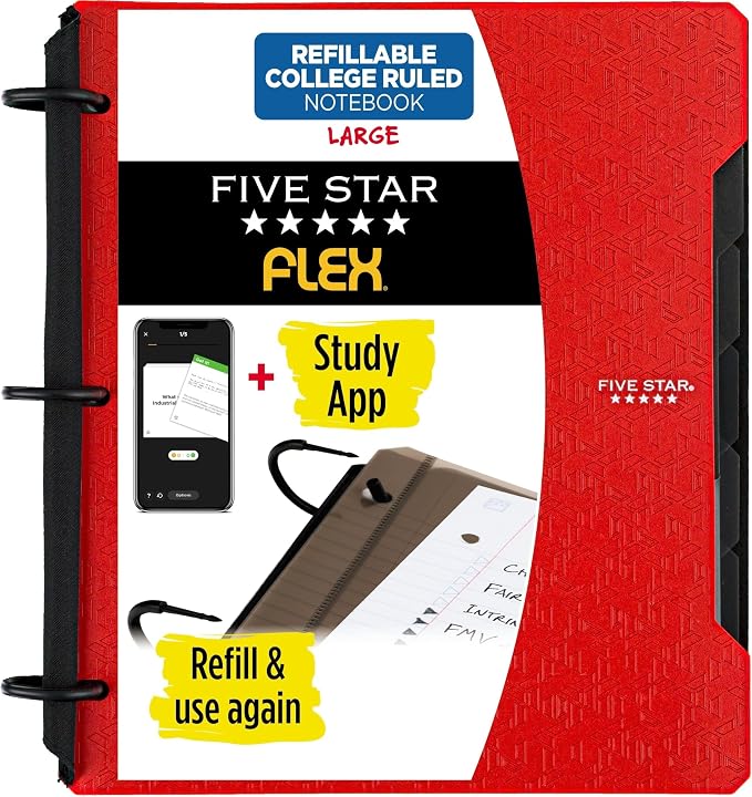 Five Star Flex Refillable Notebook + Study App, College Ruled Paper and 1 Inch by FiveStar