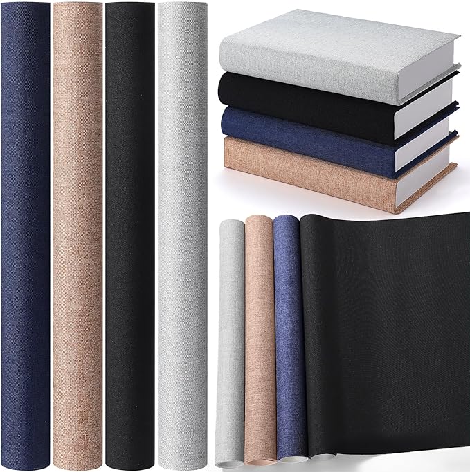 4 Pcs Book Cloth Bookcover Fabric Surface with Paper Backed Binding Cloth Fabric Book Cover for Scrapbooking Album DIY Craft Supplies Home, 4 Colors(Classic Color,40 x 16 Inches)-DeskLoop Office