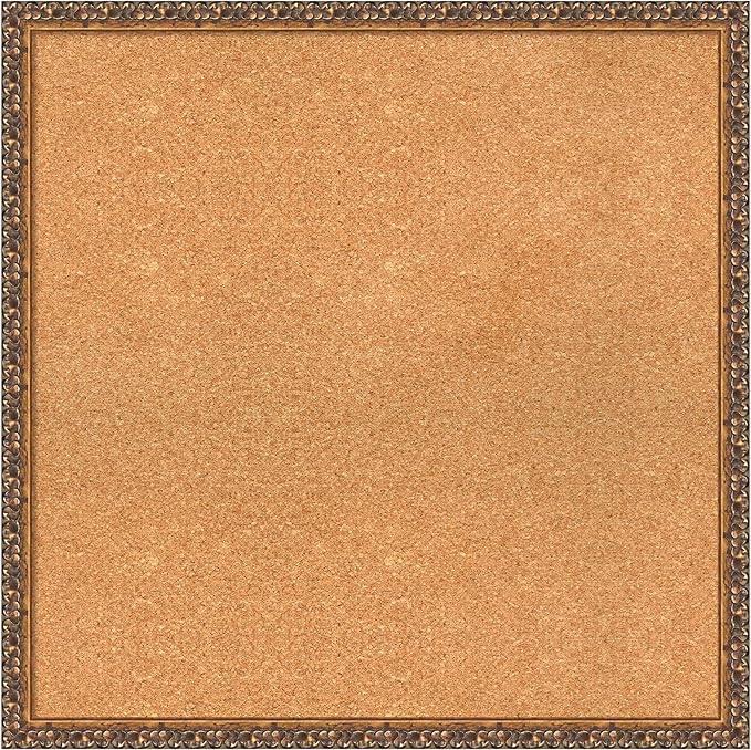 Amanti Art Natural Cork Board for Wall, 28x28 Vision Board with Bronze Frame, Large Corkboard Office Decor for Home Organization, Traditional Corkboard Pinboard to Display Items for Home Organization-DeskLoop Office