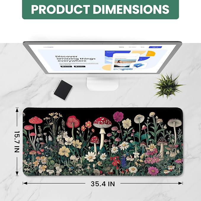 Aesthetic Desk Mat, Cute Woodland Mushroom Desk Pad Protector - Image 2