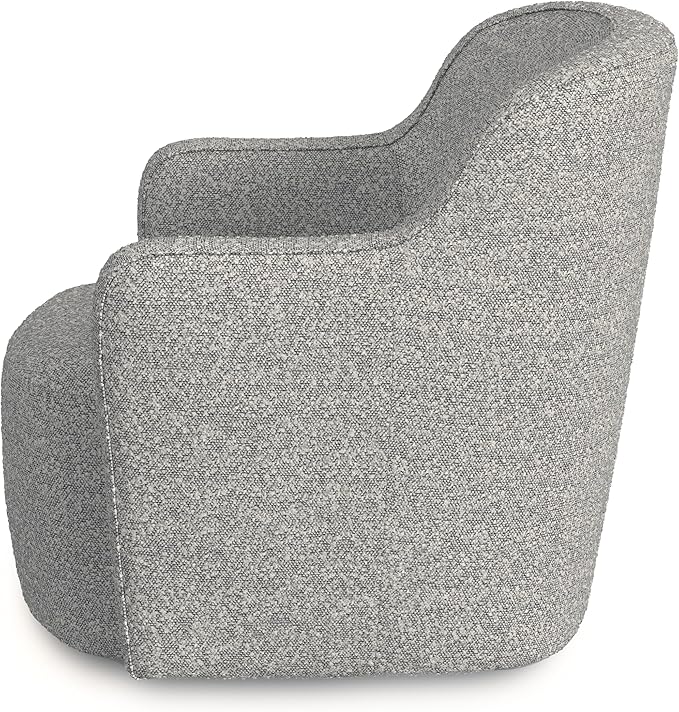 Upholstered 360° Barrel Back Swivel Chair | Accent Chairs for Living Room & Bedroom | Decorative Home Furniture, White Boucle with Gray Yarn-DeskLoop Office