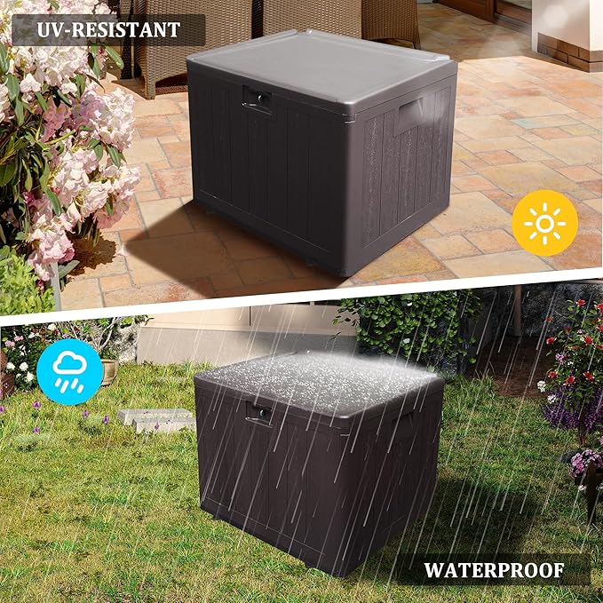 33 Gallon Pro Outdoor Storage Box Waterproof Lockable Resin Deck Box Large, Patio Storage Bin for Pool Accessories Cushion Furniture, Garden Tools, UV-Resistant Outside Delivery Brown-DeskLoop Office