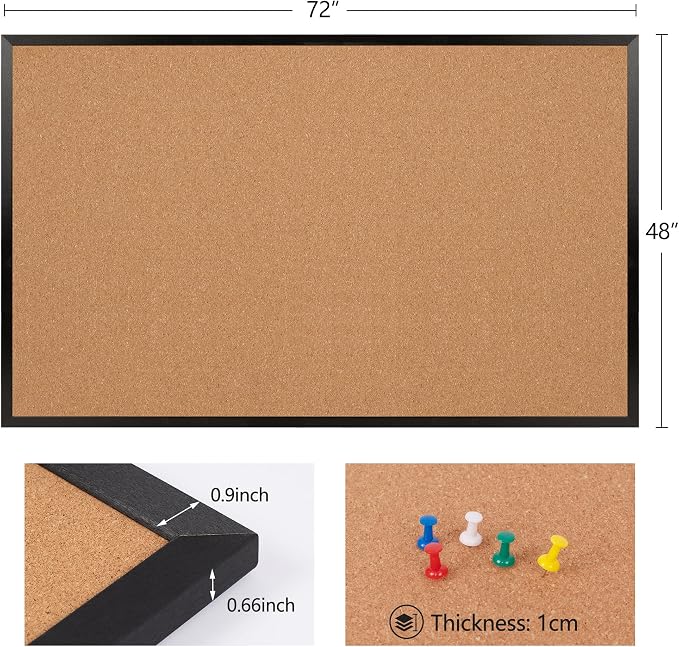 Extra Large Cork Bulletin Board 72" X 48", Wall Mounted Notice Pin Board - Image 6
