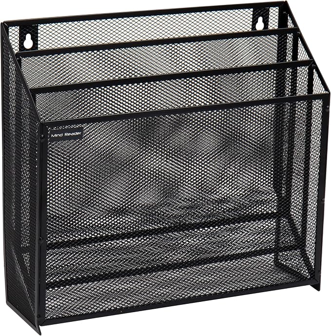 Mind Reader Vertical File Storage, Desktop Organizer, Wall Mount, Metal Mesh - Image 7