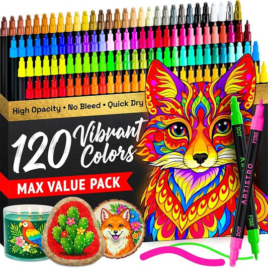 ARTISTRO 120 Precision Dual-Tip Acrylic Paint Markers – Paint Pens Set by ARTISTRO