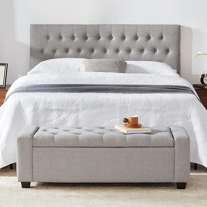 48" Ottoman with Storage, Storage Ottoman Bench with Safety Hinge, Upholstered Entryway Bench with Seating for Bedroom, Living Room, Holds up to 330 lb(Light Gray)-DeskLoop Office