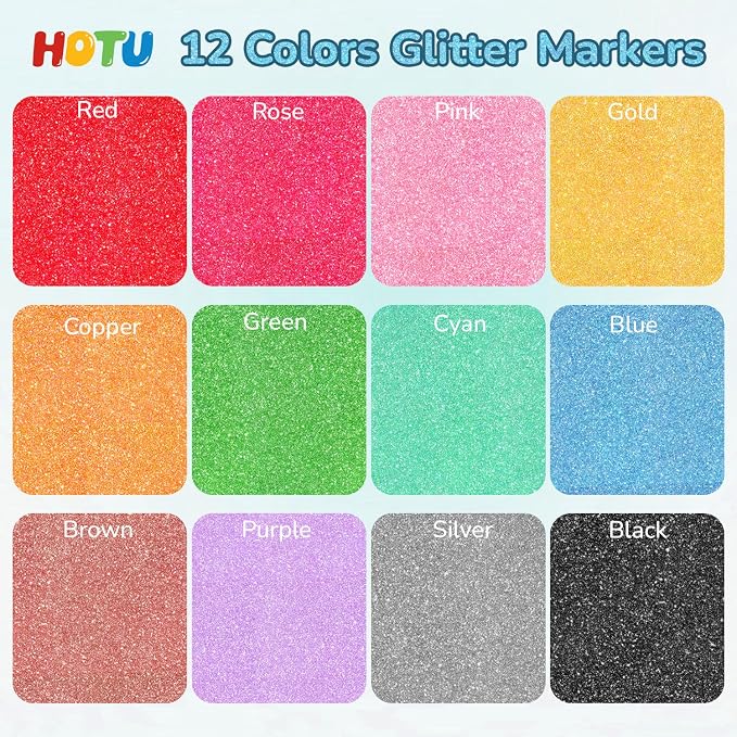 HOTU Glitter Markers Pen，12 Glitter Colors Paint Pens Sparkly Metallic Shimmer - Image 8