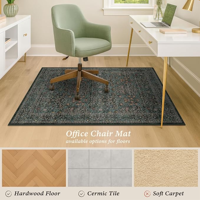 JTJ Washable Vintage Floral Office Chair Mat - Image 5