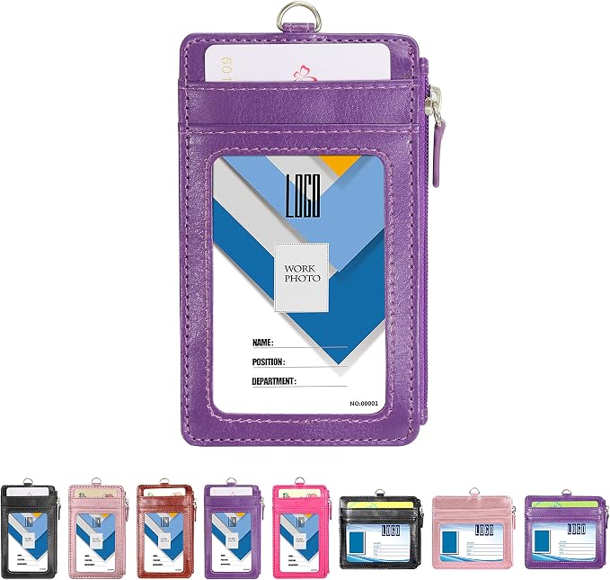 Badge Holder with Zip, Wisdompro School Supply 2-Sided Vertical PU Leather - Image 9